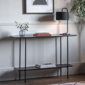 Leadwort Wooden Console Table In Black Marble Effect - UK