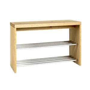 Leandro Wooden Shoe Storage Bench In Oak With Chrome Shelves - UK