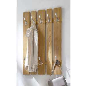 Learo Wall Hung Coat Rack In Oak With 8 Stainless Steel Hooks