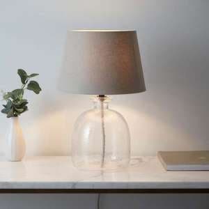 Lecce Cici Grey Fabric Shade Table Lamp With Clear Glass Base - UK