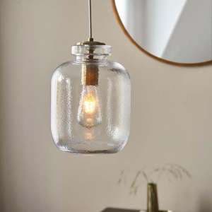 Lecce Clear Glass Shade Ceiling Pendant Light In Antique Brass - UK