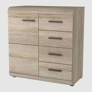 Lecco Wooden Highboard With 1 Door 4 Drawers In Sonoma Oak - UK