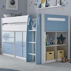 Lecco Wooden Mid Sleeper Storage Single Bunk Bed In Blue