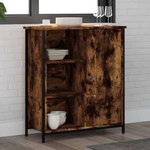 Lecco Wooden Sideboard With 1 Door 2 Shelves In Smoked Oak - UK