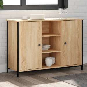 Lecco Wooden Sideboard With 2 Doors 2 Shelves In Sonoma Oak - UK
