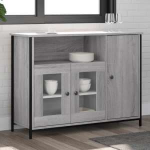 Lecco Wooden Sideboard With 3 Doors In Grey Sonoma Oak - UK