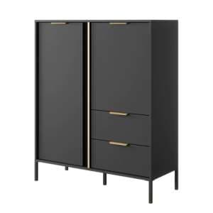 Lech Wooden Highboard With 2 Doors 2 Drawers In Anthracite - UK
