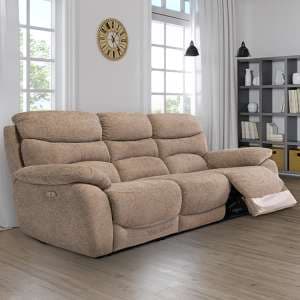 Leda Fabric Electric Recliner 3 Seater Sofa With USB In Sand - UK