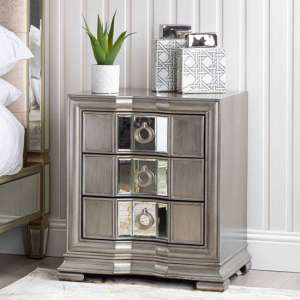 Leeds Mirrored Bedside Cabinet With 3 Drawers In Grey - UK