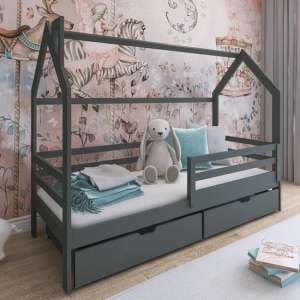 Leeds Storage Wooden Single Bed In Graphite With Foam Mattress - UK