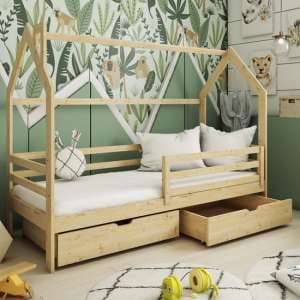 Leeds Storage Wooden Single Bed In Pine With Foam Mattress - UK