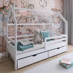 Leeds Storage Wooden Single Bed In White With Foam Mattress - UK