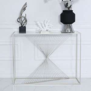 Lehi Clear Glass Top Console Table With Silver Metal Frame - UK