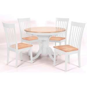 Larkin Wooden Dining Set In White With 4 Light Oak Chairs