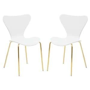 Leila White Plastic Dining Chairs With Gold Metal legs In A Pair