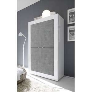 Taylor Wooden Highboard In White High Gloss And Cement Effect
