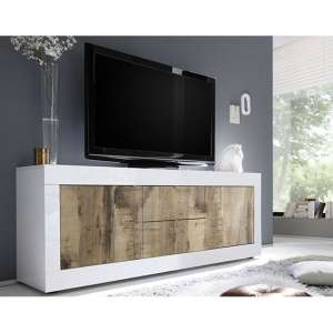 Taylor Wooden TV Stand In White High Gloss And Pero