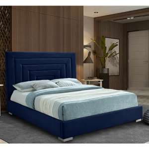 Leipzig Plush Velvet Upholstered Double Bed In Blue - UK