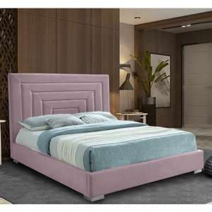 Leipzig Plush Velvet Upholstered Double Bed In Pink - UK