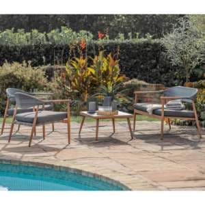 Leire Poly Rattan Lounger Set With Coffee Table In Charcoal - UK
