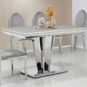 Leming 80cm Marble Dining Table In Cream With Twin Pedestals