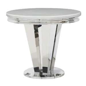 Leming Round Marble Dining Table In Cream With Chrome Base