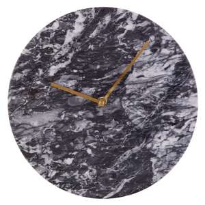 Lemonta Round Marble Wall Clock In Black