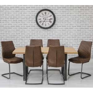 Lenia Dining Table In Oak Effect With 6 Lima Brown Chairs - UK