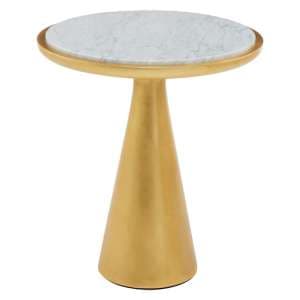 Leno 45cm White Marble Top Side Table With Gold Wooden Base