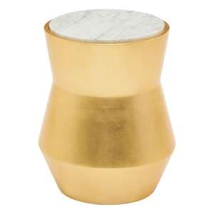 Leno 46cm White Marble Top Side Table With Gold Wooden Base - UK