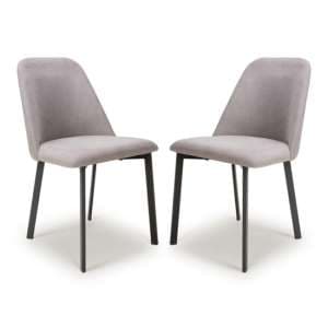 Lenoir Light Grey Linen Effect Fabric Dining Chairs In Pair - UK