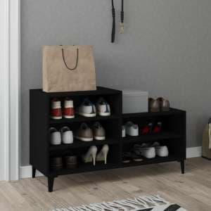 Lenoir Wooden Shoe Storage Rack With 5 Shelves In Black - UK