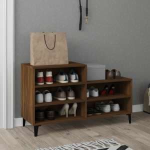 Lenoir Wooden Shoe Storage Rack With 5 Shelves In Brown Oak - UK