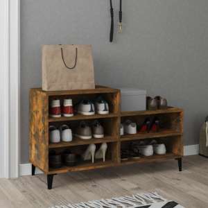 Lenoir Wooden Shoe Storage Rack With 5 Shelves In Smoked Oak - UK
