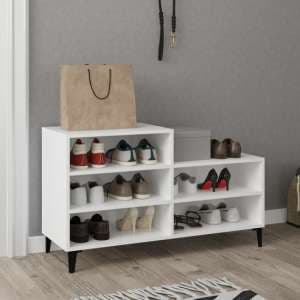 Lenoir Wooden Shoe Storage Rack With 5 Shelves In White - UK