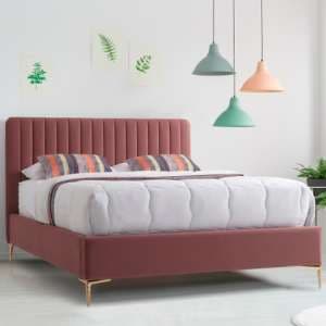 Lenox Velvet Fabric Double Bed In Blush With Gold Metal Legs - UK