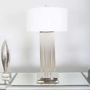 Lenox White Faux Silk Shade Table Lamp With Nickel Metal Base