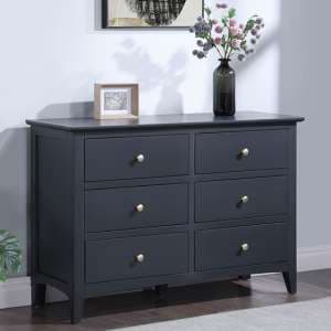 Lenox Wooden Chest Of 6 Drawers Wide In Off Black - UK