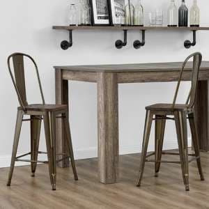 Lenox Wooden Counter Bar Chairs With Bronze Metal Frame In Pair - UK