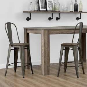 Lenox Wooden Counter Bar Chairs With Copper Metal Frame In Pair - UK