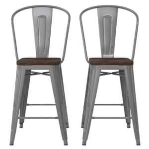 Lenox Wooden Counter Bar Chairs With Silver Gun Frame In Pair - UK