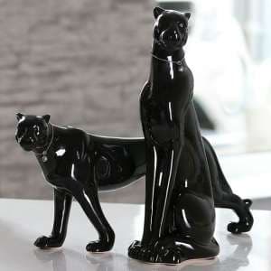 Leo Leopard Porcelain Set Of 2 Design Sculpture In Shiny Black