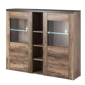 Leon Wooden Display Cabinet With 2 Doors In Satin Oak