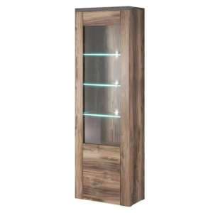 Leon Wooden Display Cabinet Tall With 1 Doors In Satin Oak