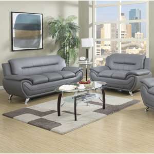 Leon Faux Leather 3+2 Seater Sofa Set In Grey - UK