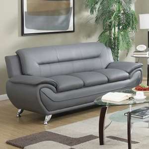 Leon Faux Leather 3 Seater Sofa In Grey - UK