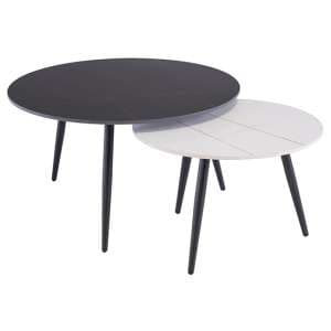 Lerato Round Set Of 2 Marble Coffee Tables In Black And White - UK