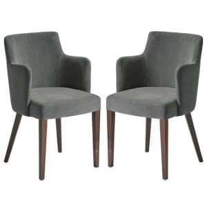 Lergs Curved Back Nordic Mid Grey Velvet Armchairs In Pair