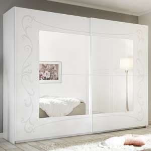 Lerso Mirrored Wooden Sliding Wardrobe In Serigraphed White