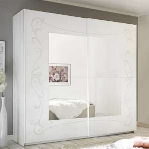 Lerso Sliding Door Mirrored Wardrobe In Serigraphed White